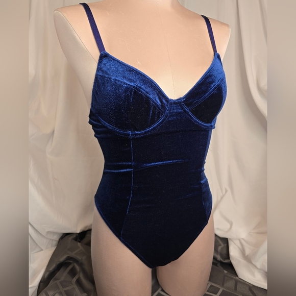 Velvet Bodysuit in Deep Blue - Picture 1 of 2